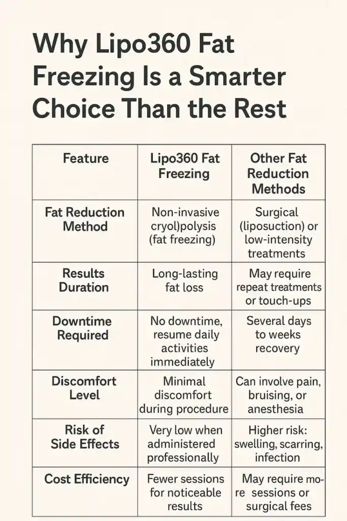 Is it possible to permanently freeze fat cells? 2 Table showing benefits of fat freezing to remove fat cells Bedfordshire from Lipo 360