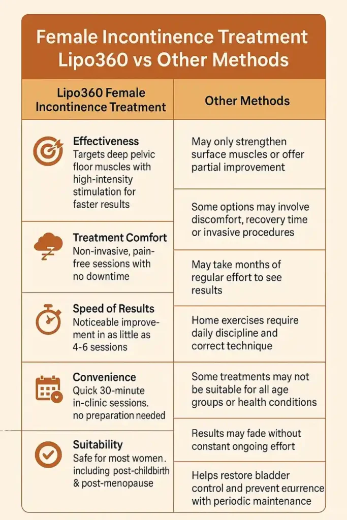 Comprehensive Guide To Female Incontinence Treatment Options 1 Table showing benefits of incontinence treatment Bedfordshire