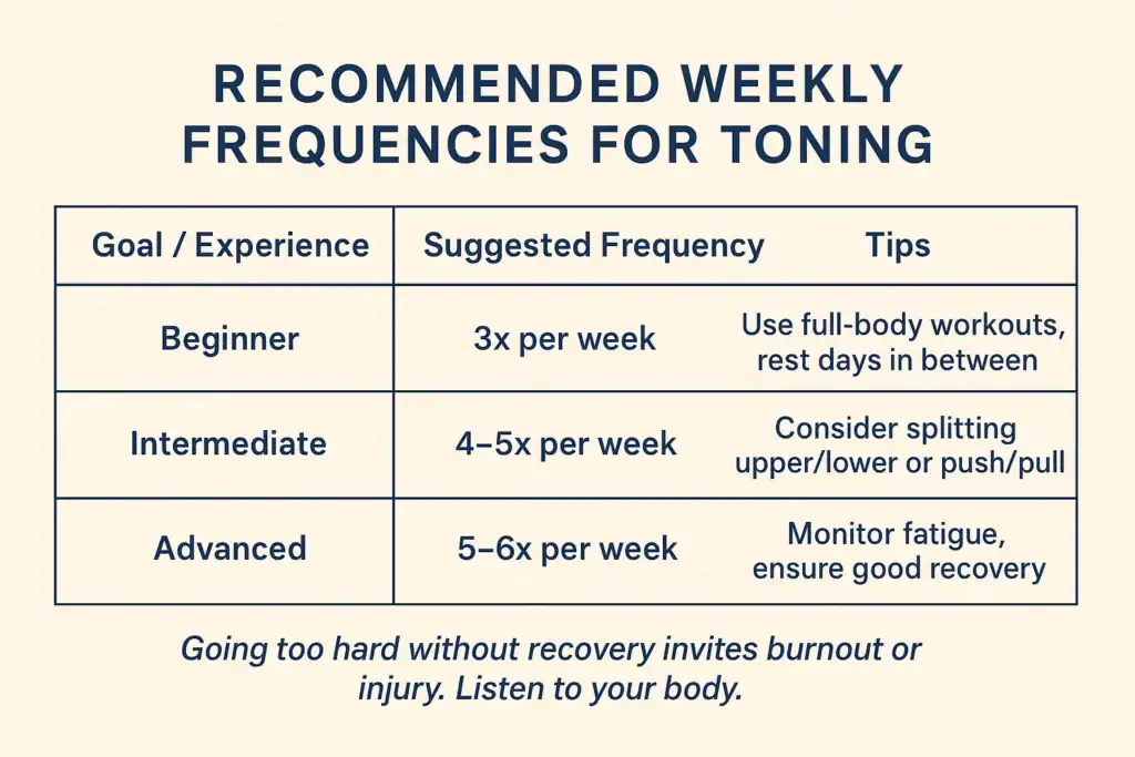 Achieving the Perfect Tone: How Often Should You Exercise for Results? 2 Graphic to show how often you should do exercise to help with toning Bedfordshire